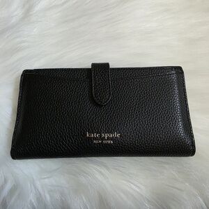 Kate Spade Hudson Bifold Wallet Black Pebbled Leather NWT